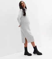 New Look Maternity Pale Grey Knit Roll Neck Midi Dress